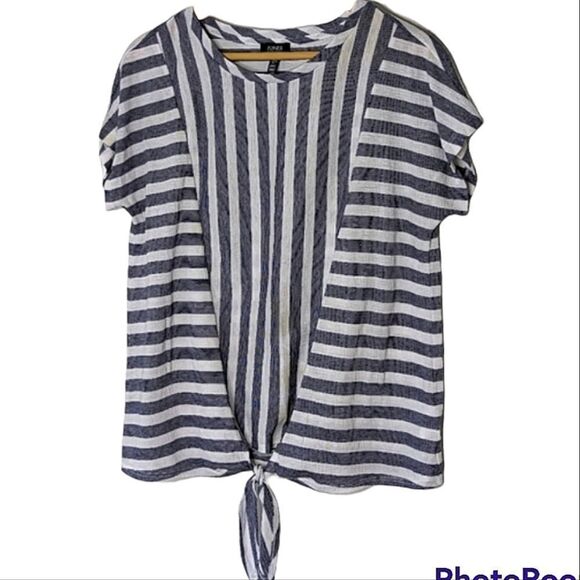 Jones New York Signature Blue & White Stripe Tie Front T-shirt size L - Picture 1 of 6